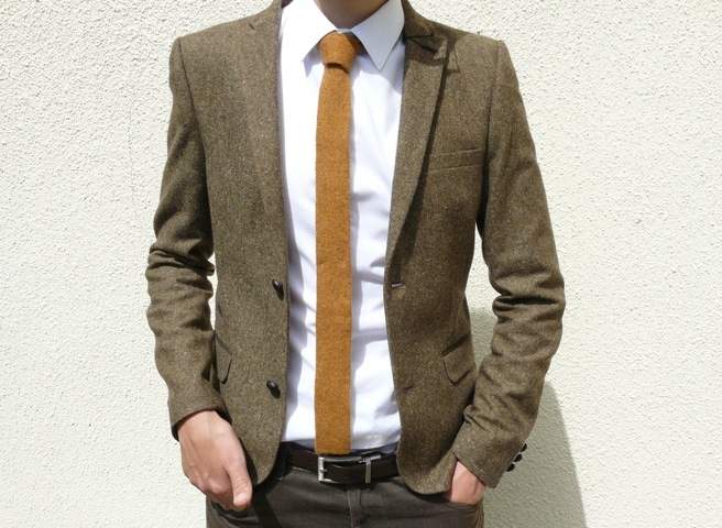 Tie in Golden Mustard Brown Lambswool