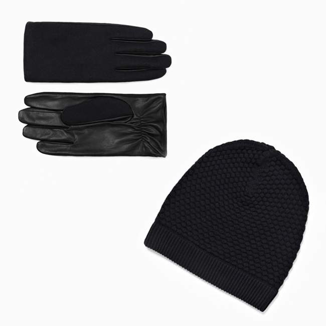 COS Wool and Leather gloves & Cotton knit hat
